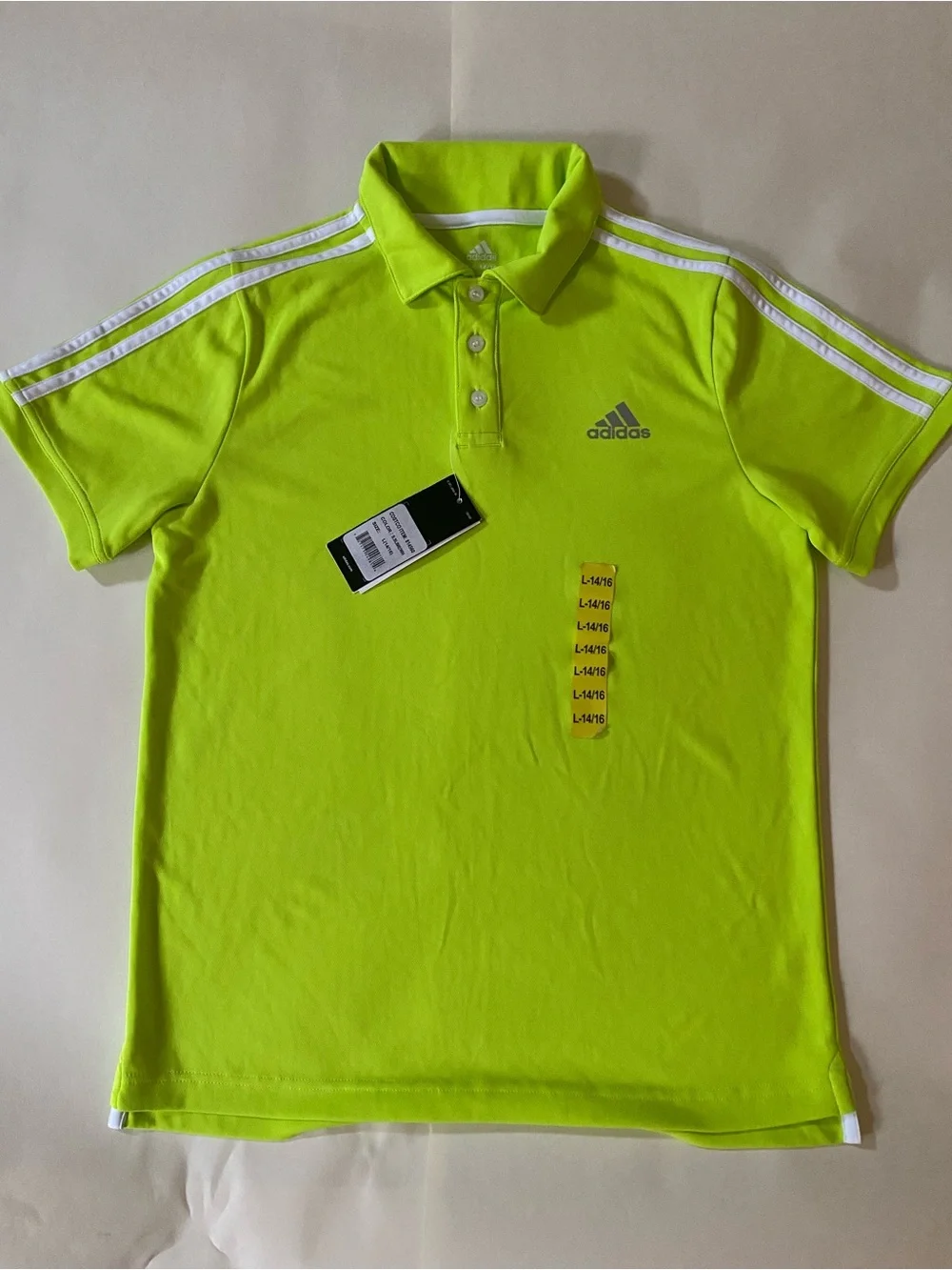 adidas Neon Lime Short Sleeve Polo with White Stripes